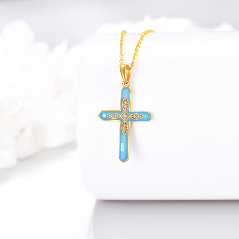10K Gold Cubic Zirconia Cross Pendant Necklace-4