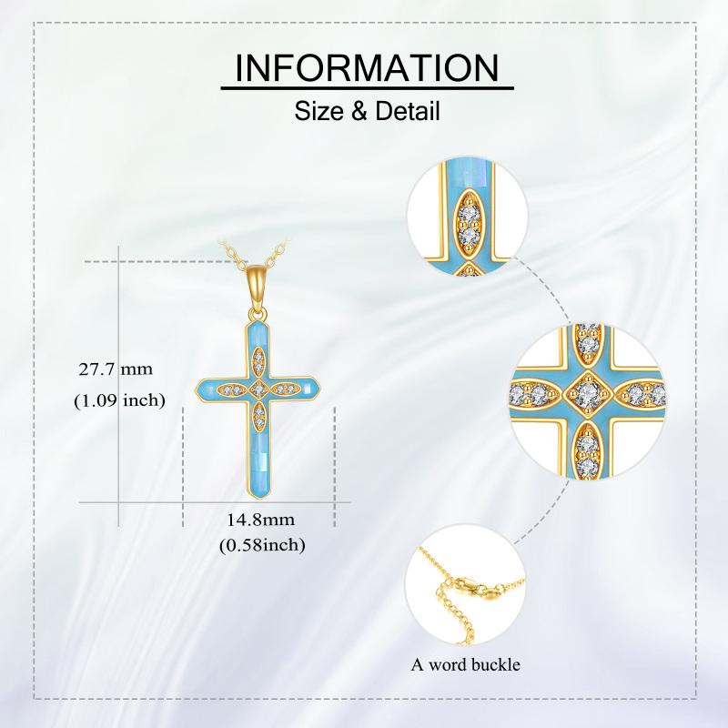 10K Gold Cubic Zirconia Cross Pendant Necklace-5