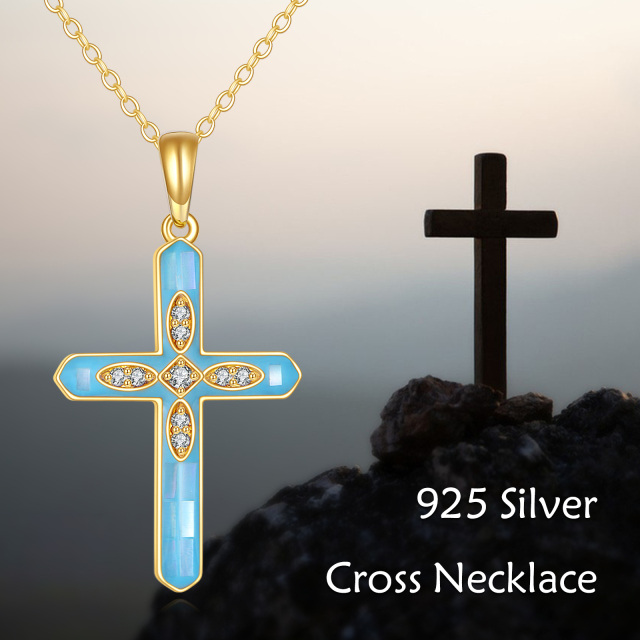 Collier avec pendentif croix en or 14 carats et zircone cubique-6