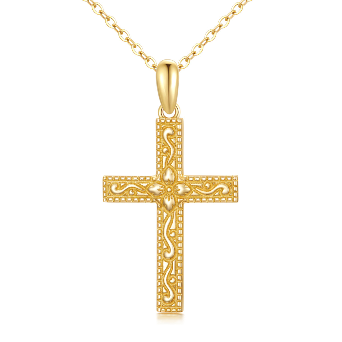 Collier à pendentif croix en or 14K -1