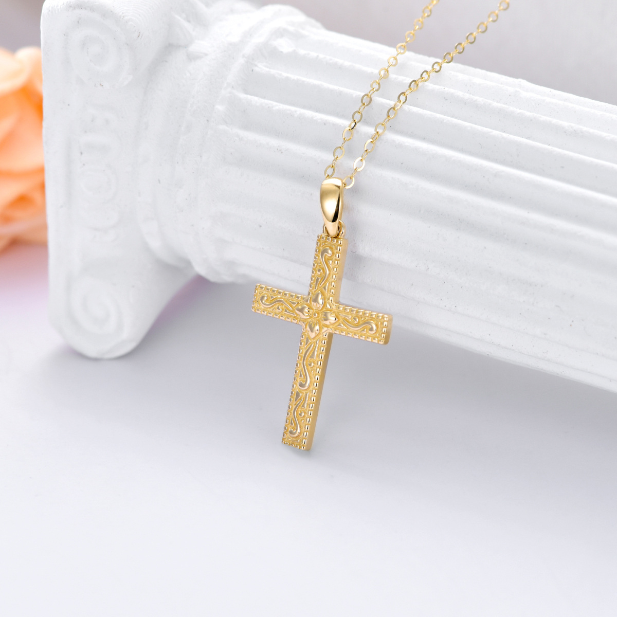 14K Gold Kreuz-Anhänger Halskette-3