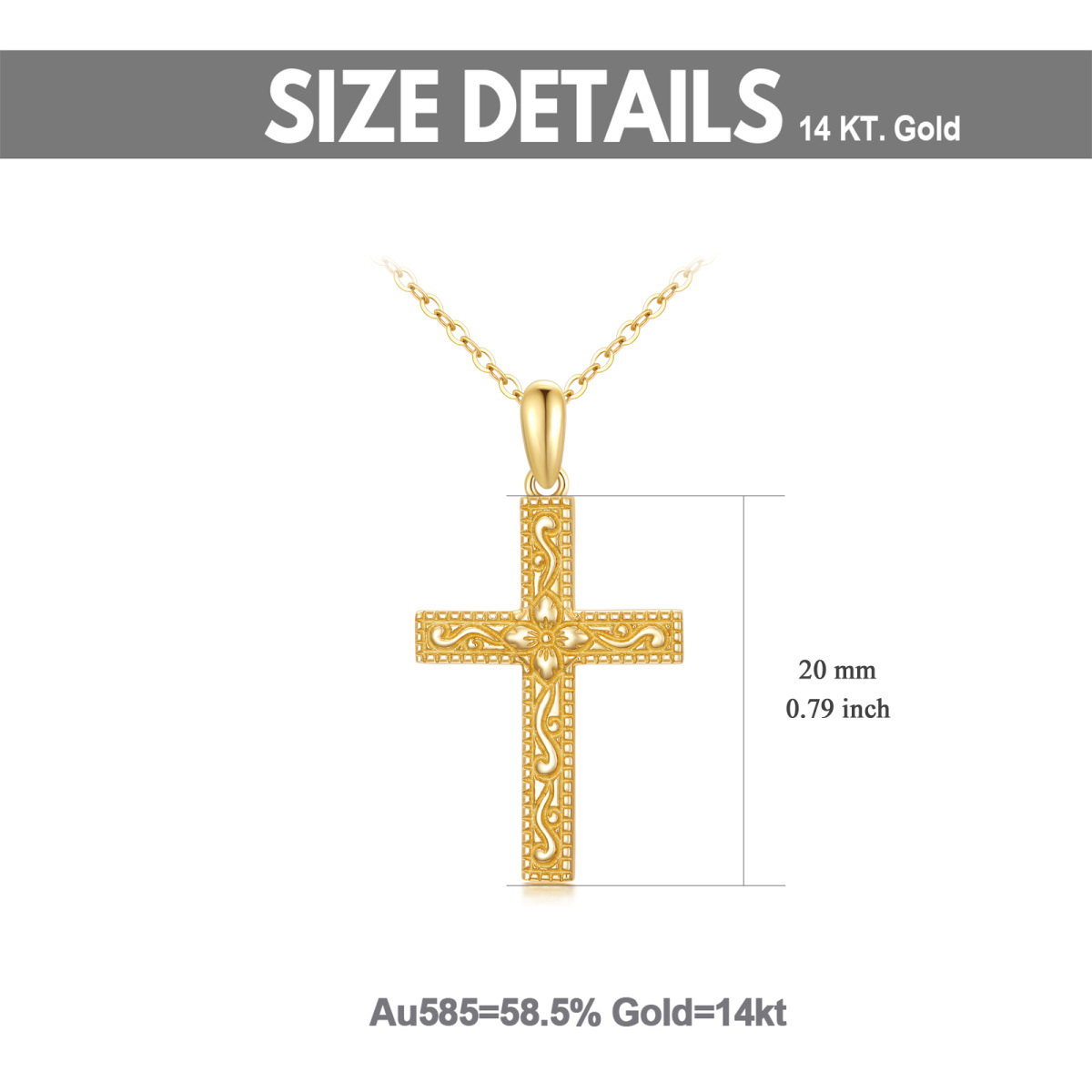 Colar com pingente de cruz em ouro 14K -5