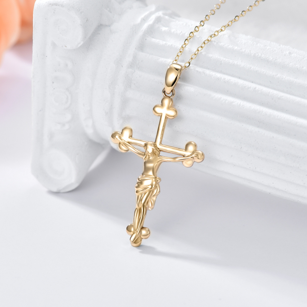 Colar com pingente de cruz em ouro 14K-3