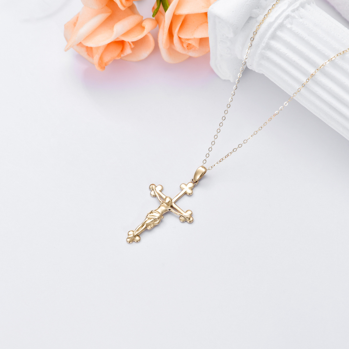 Colar com pingente de cruz em ouro 14K-4