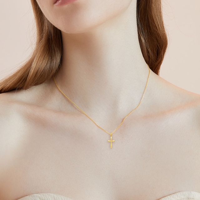 9K Gold Cross Pendant Necklace-2