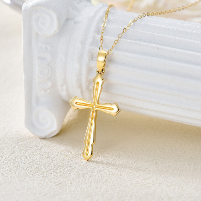 Colar com pingente de cruz em ouro 14K-3