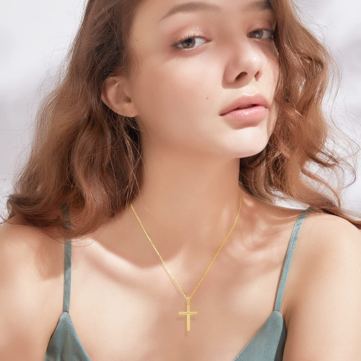 9K Gold Cross Pendant Necklace-2