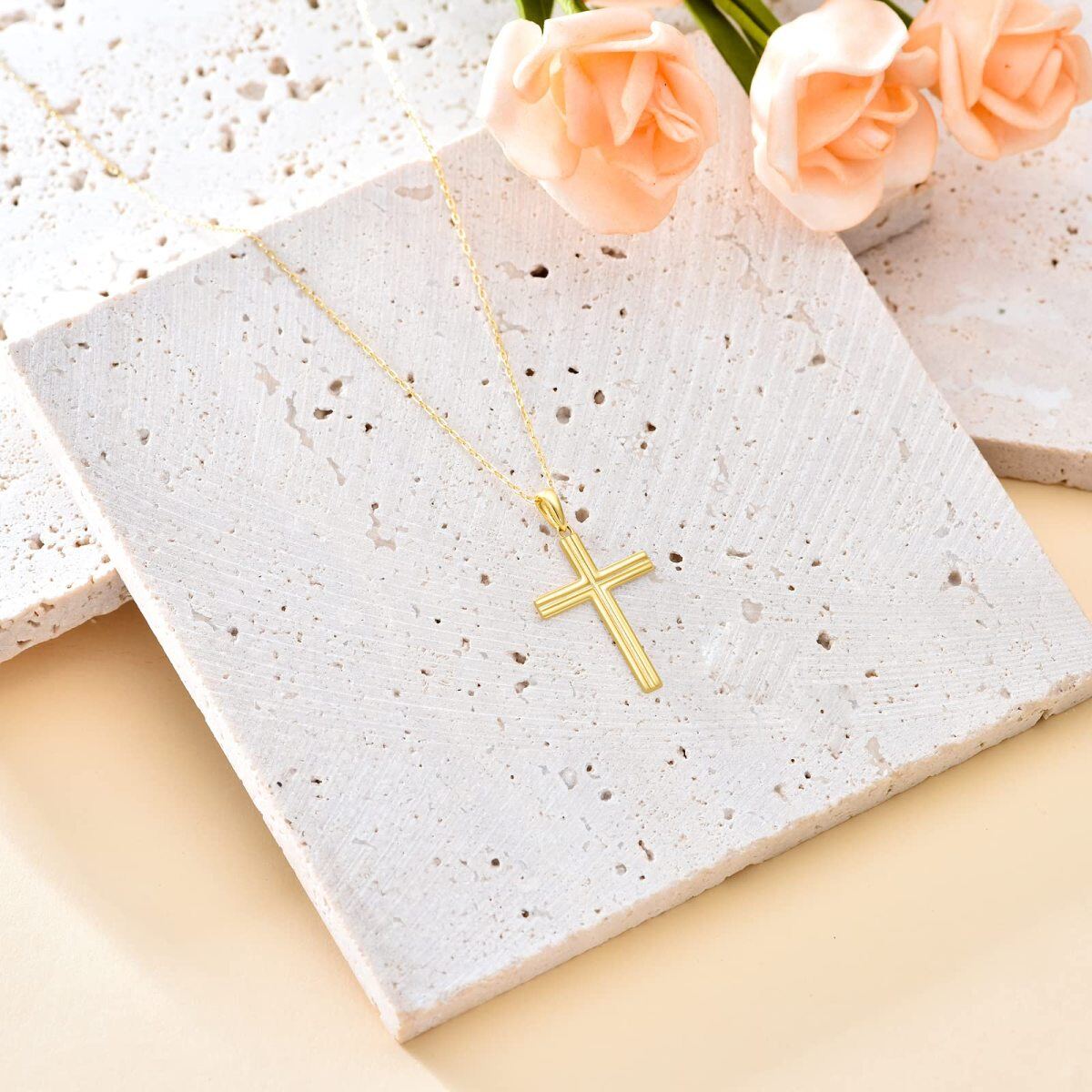 9K Gold Cross Pendant Necklace-4