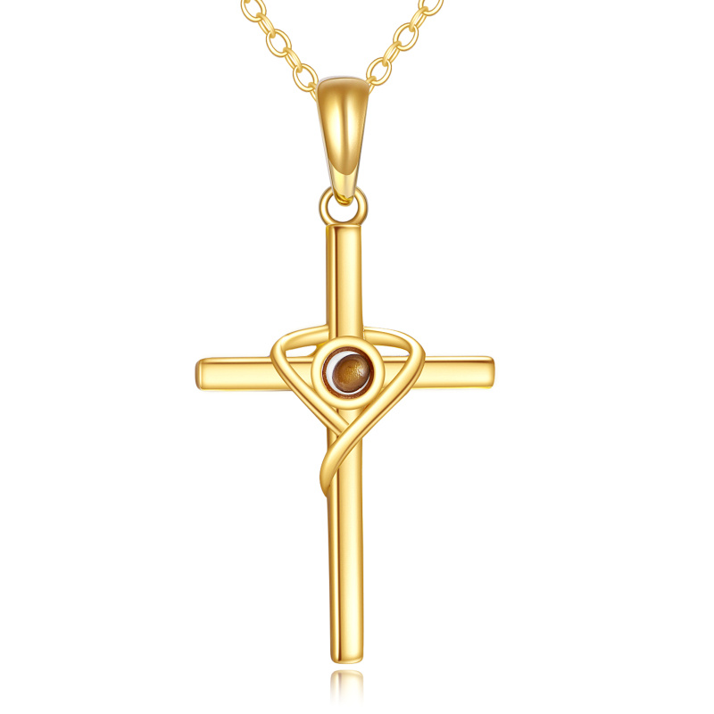 Collar con colgante de colza y cruz de oro de 18 quilates-1