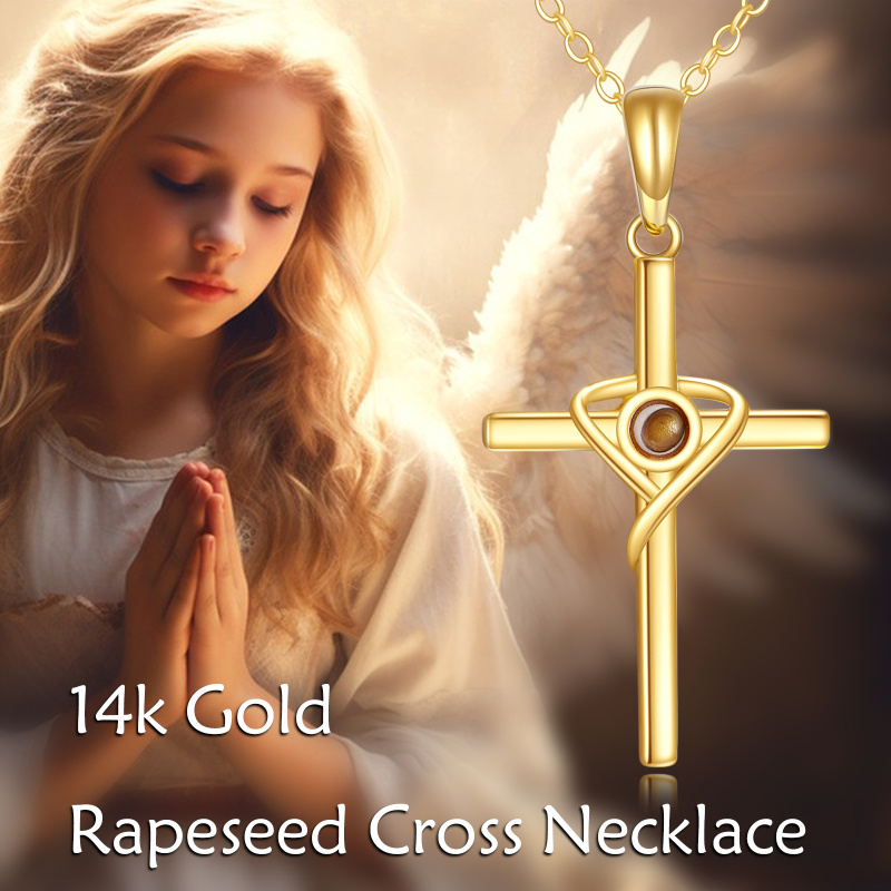 Collar con colgante de colza y cruz de oro de 18 quilates-6