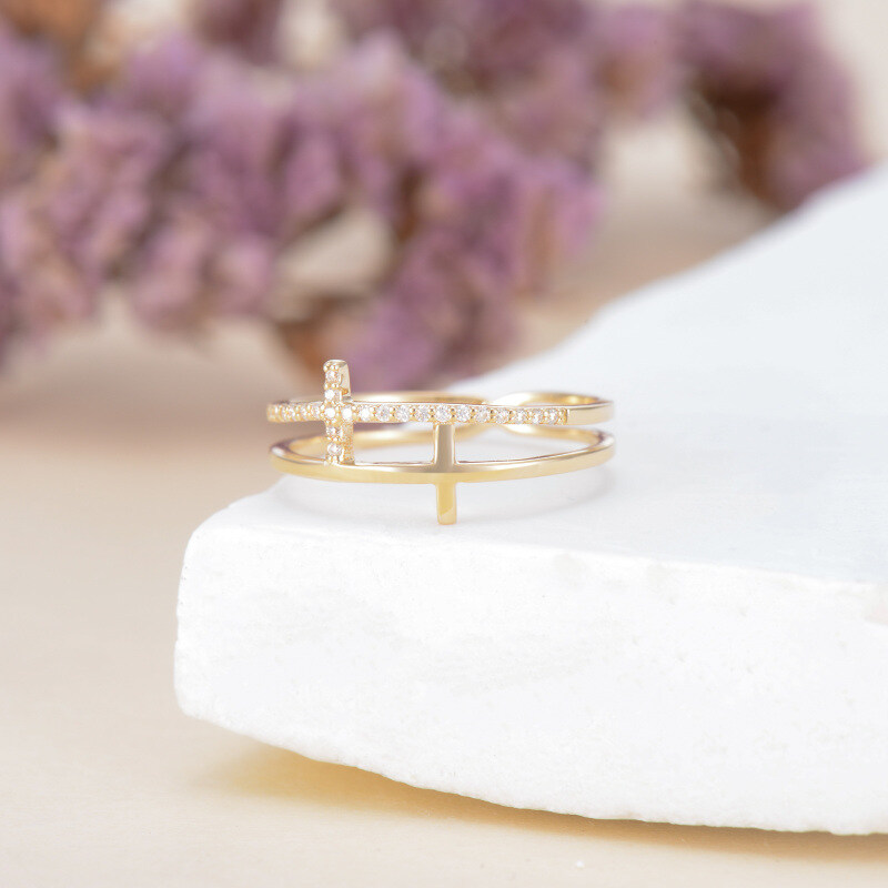 Anel Cruz em Ouro 10K com Moissanita-4