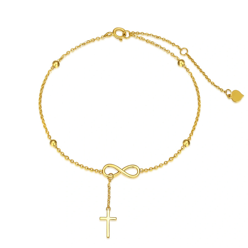 10K Gold Cross Single Layer Anklet-15