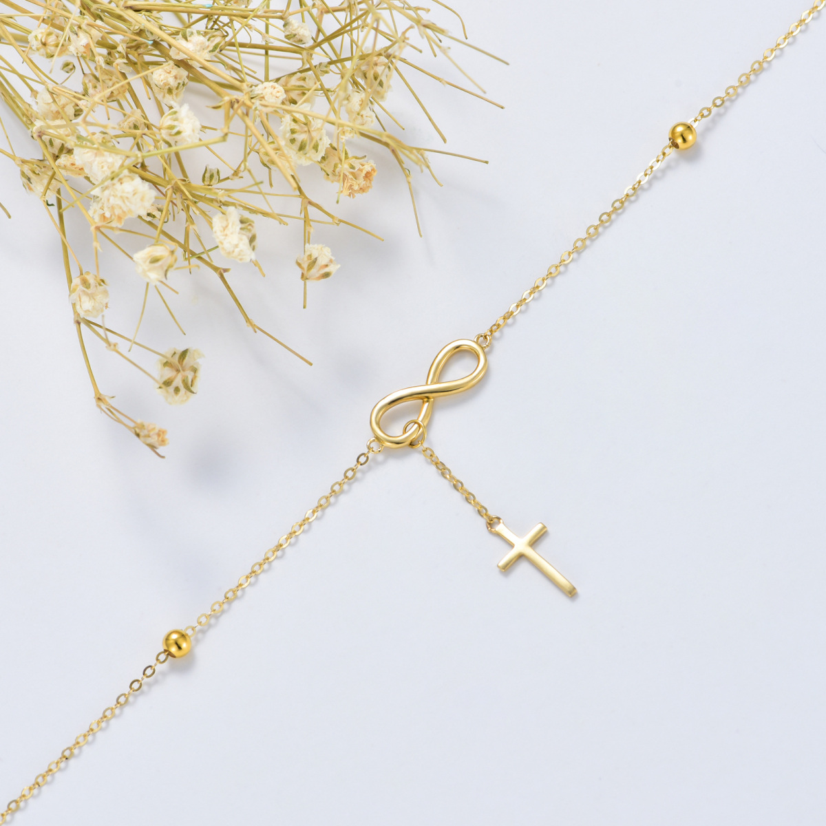 10K Gold Cross Single Layer Anklet-3