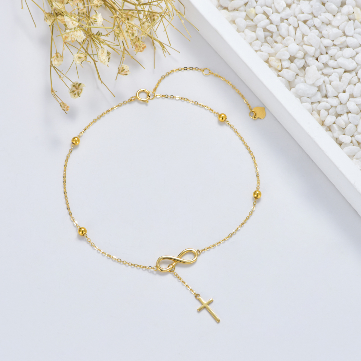 10K Gold Cross Single Layer Anklet-4