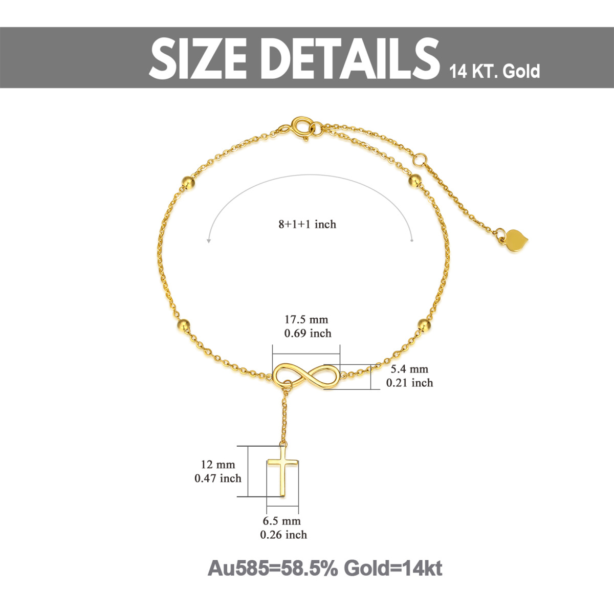 Tobillera Cruz de Oro de 14K de una sola capa-5