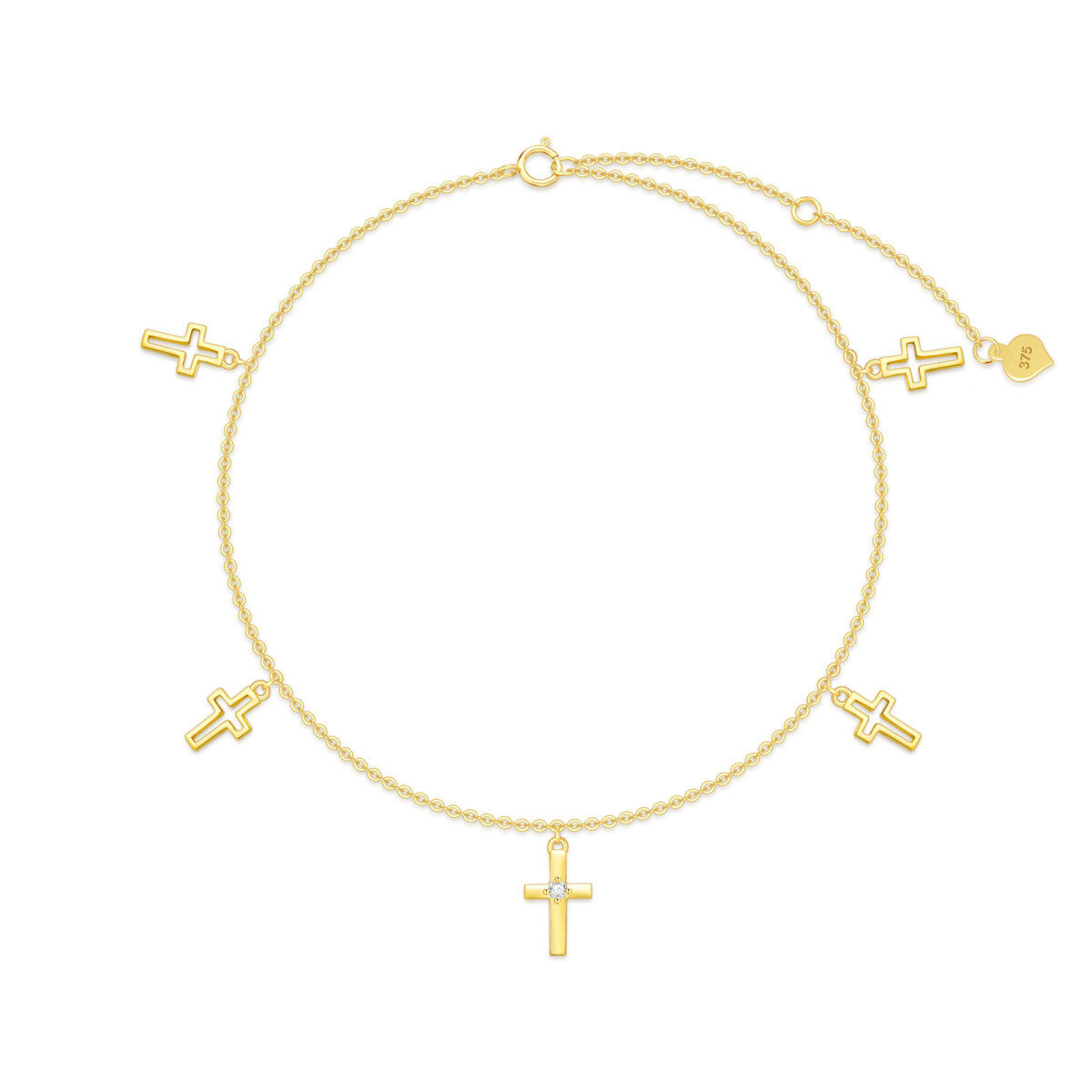 14K Gold Kreuz einlagig Fußkettchen-1