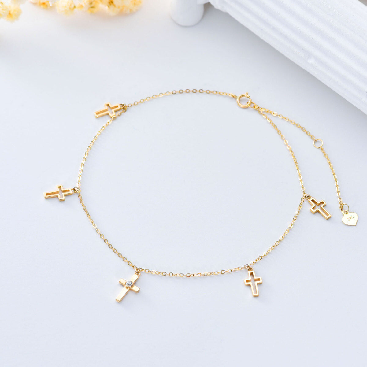 14K Gold Cross Single Layer Anklet-3