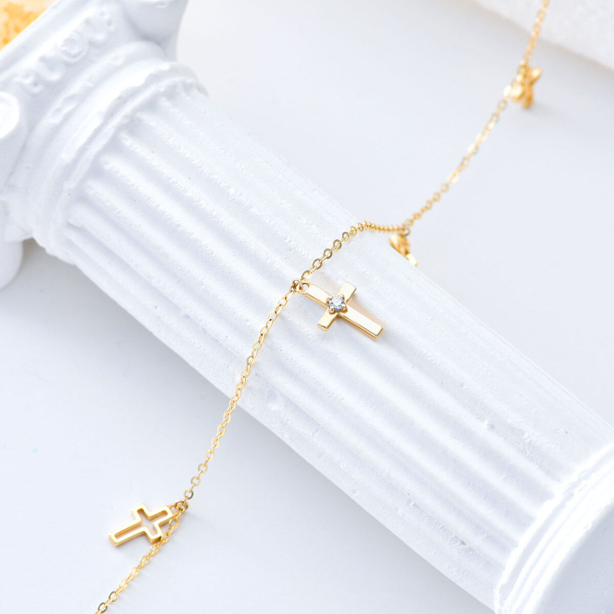 14K Gold Cross Single Layer Anklet-4