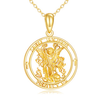 14K Gold Cross & St. Michel Pendant Necklace with Engraved Word for Men-3