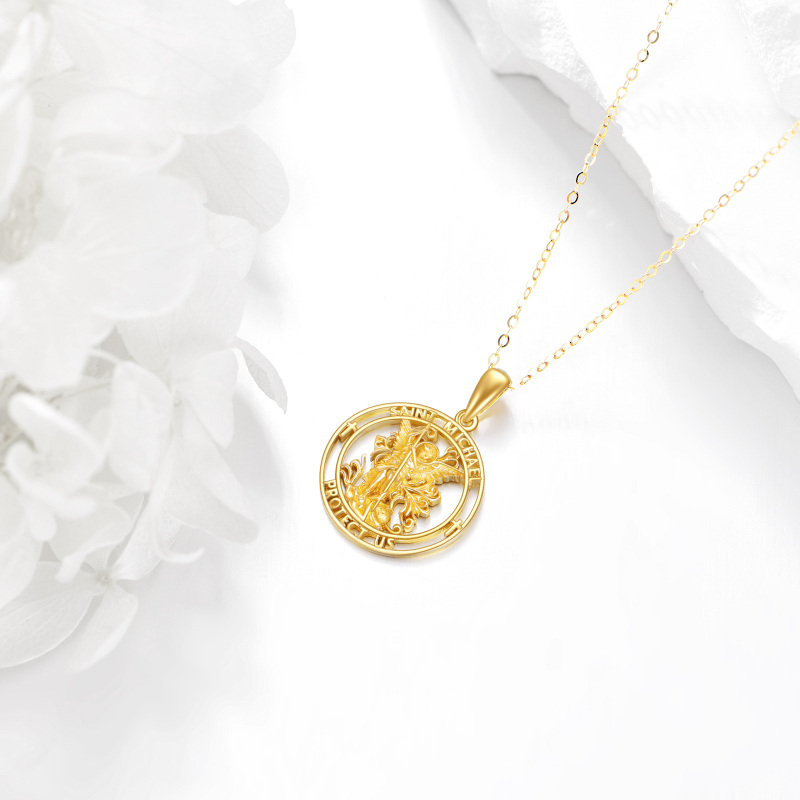 14K Gold Cross & St. Michel Pendant Necklace with Engraved Word for Men-3