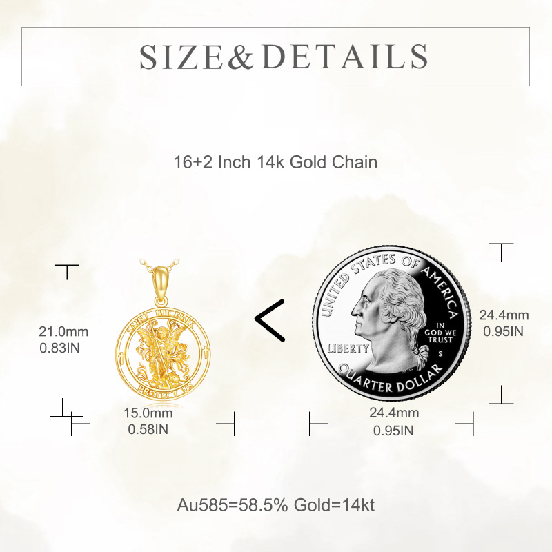 14K Gold Cross & St. Michel Pendant Necklace with Engraved Word for Men-6