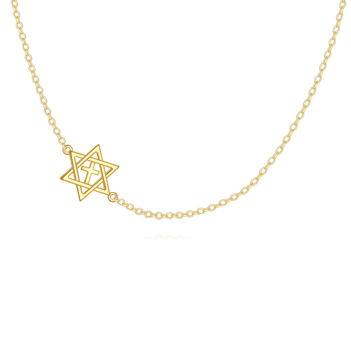 Collier ras du cou en or 14K avec croix et étoile de David-1