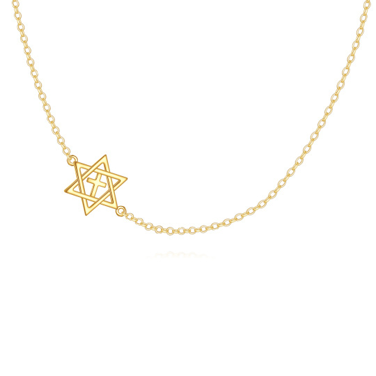 14K Gold Cross & Star Of David Choker Necklace