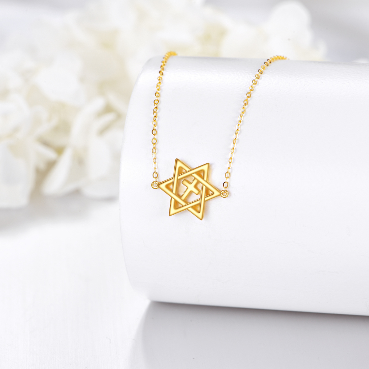 14K Gold Cross & Star Of David Choker Necklace-3