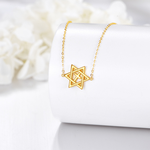 14K Gold Cross & Star Of David Choker Necklace-3