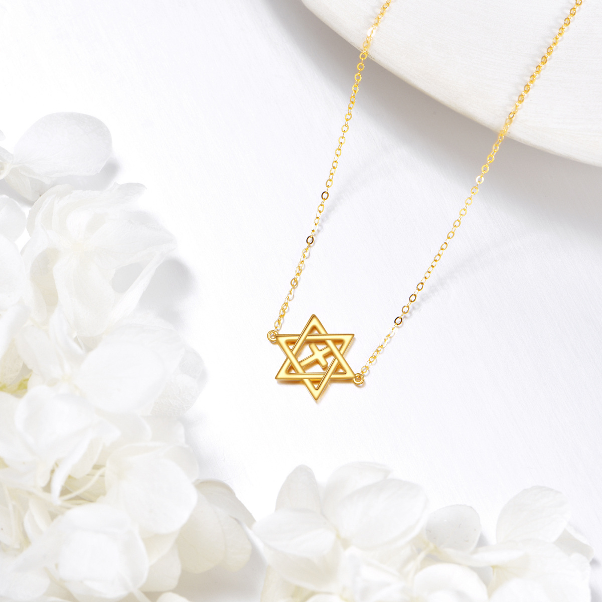 10K Gold Cross & Star Of David Choker Necklace-4