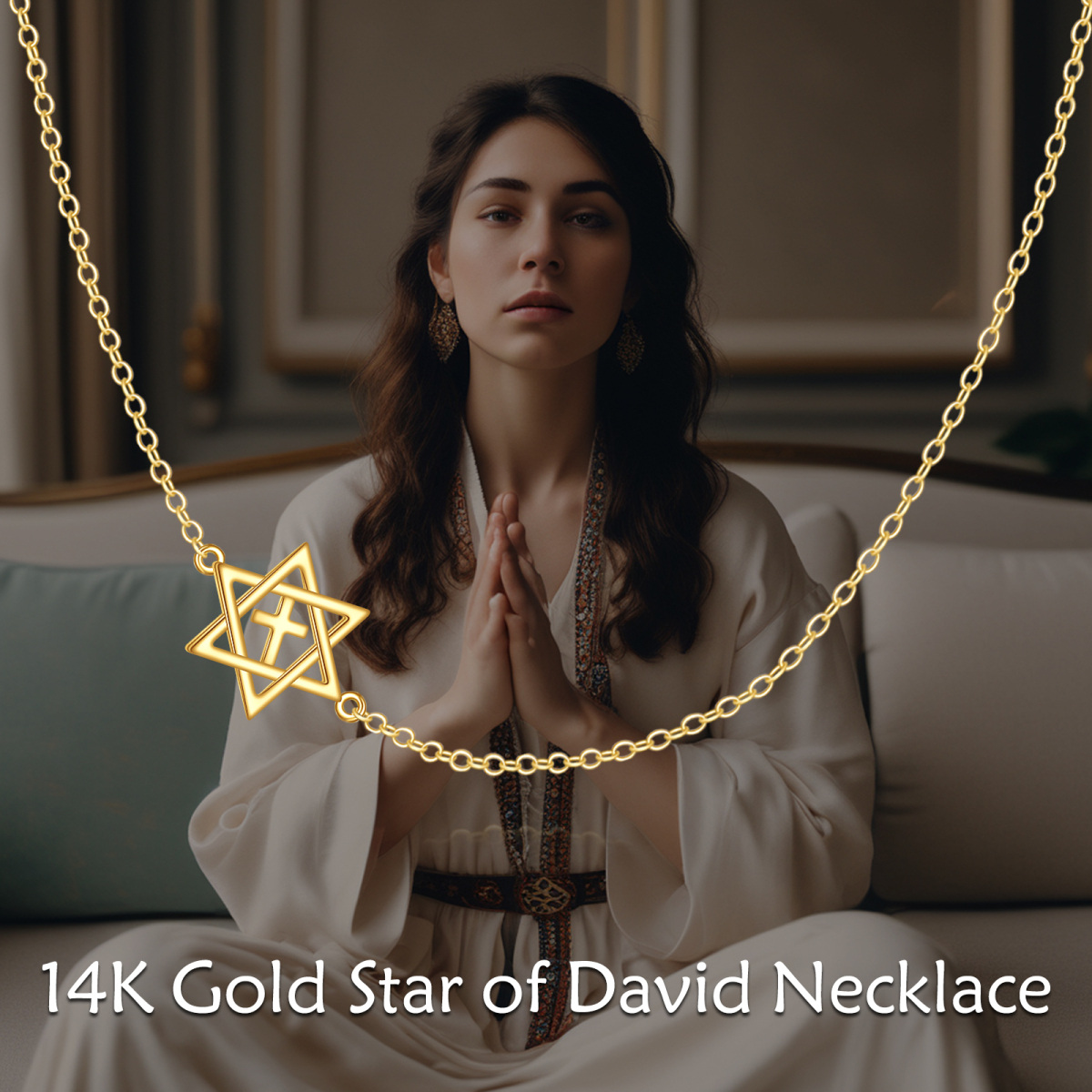 10K Gold Cross & Star Of David Choker Necklace-6