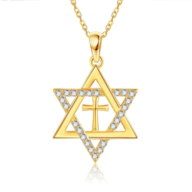 10K Gold Cubic Zirconia Cross & Star Of David Pendant Necklace