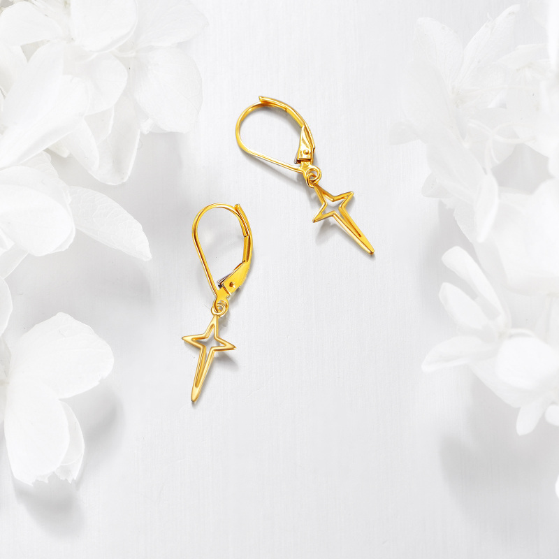 10K White Gold Cross & Star Lever-back Earrings-3