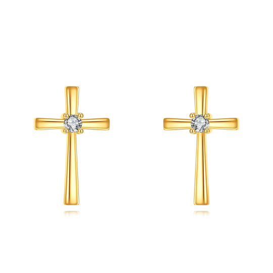 10K Gold Cubic Zirconia Cross Stud Earrings