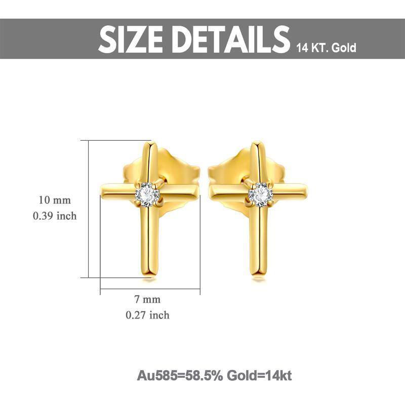18K Gold Cubic Zirconia Cross Stud Earrings-6