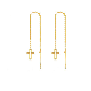 14K Gold Cross Threader Drop Earrings Party Wedding Dating Birthday Gift For Women-37