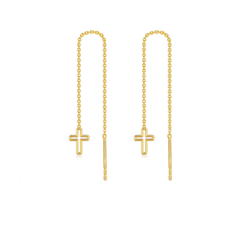 10K Gold Cross Threader Drop Earrings Party Wedding Dating Birthday Gift For Women-14