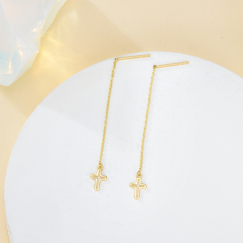 14K Gold Cross Threader Drop Earrings Party Wedding Dating Birthday Gift For Women-3
