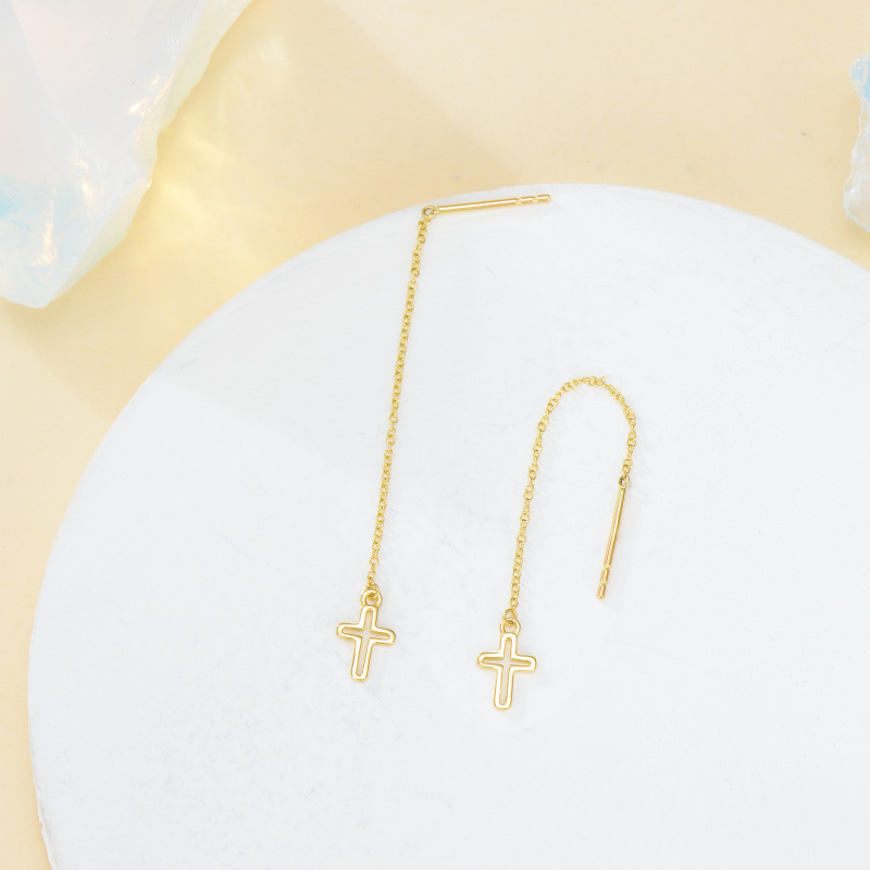 14K Gold Cross Threader Drop Earrings Party Wedding Dating Birthday Gift For Women-4
