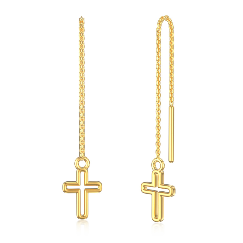 14K Gold Cross Threader Drop Earrings Party Wedding Dating Birthday Gift For Women-5