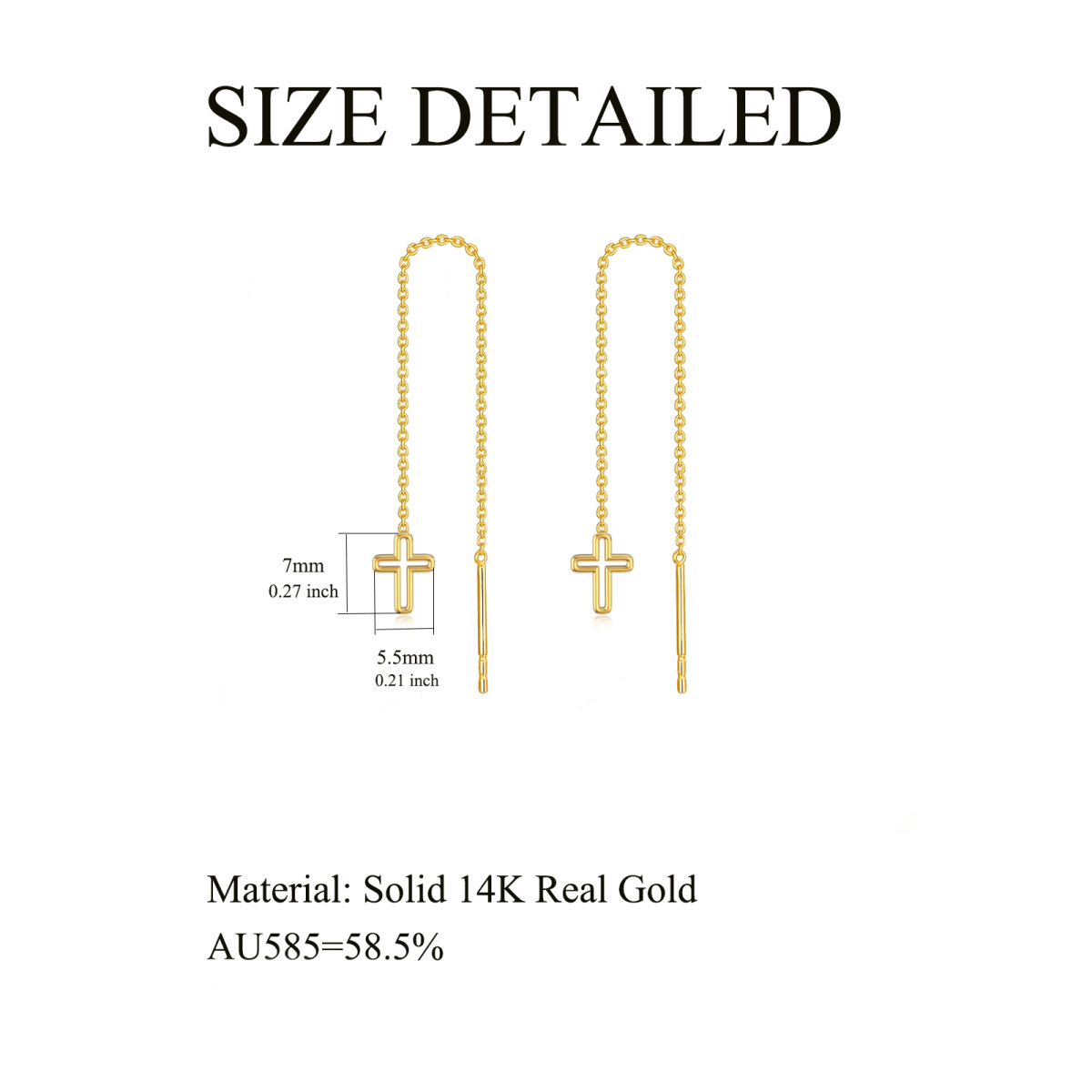 14K Gold Kreuz Threader Drop Ohrringe Party Hochzeit Dating Geburtstagsgeschenk für Frauen-6