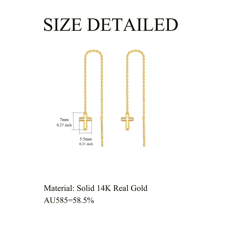 14K Gold Cross Threader Drop Earrings Party Wedding Dating Birthday Gift For Women-6