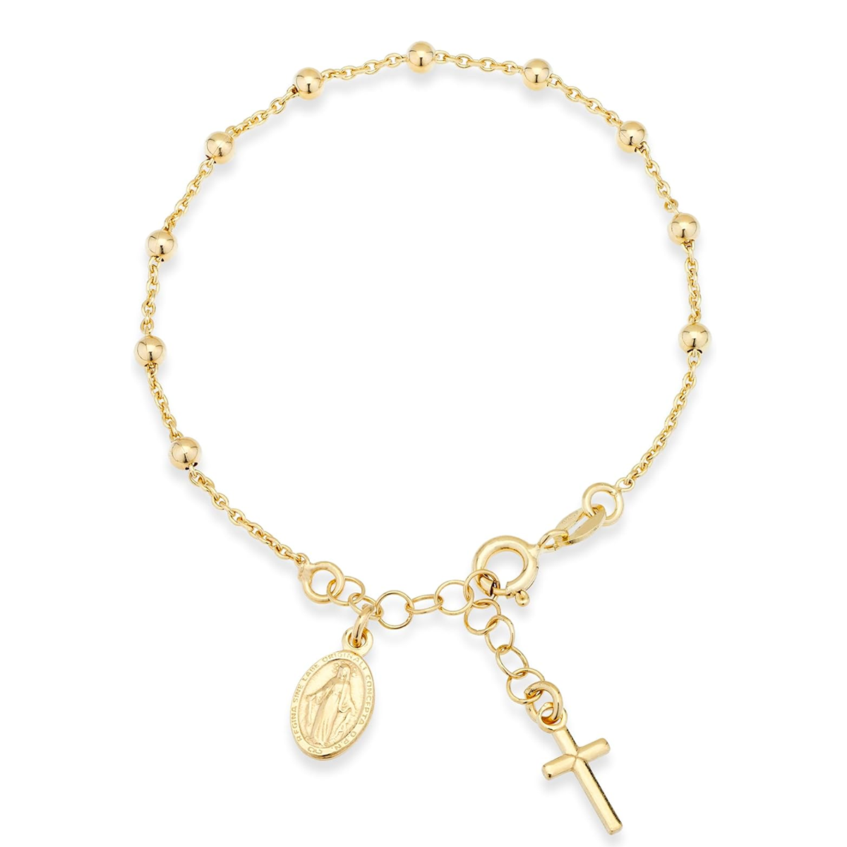 14K Gold Cross & Virgin Mary Charm Bracelet-1