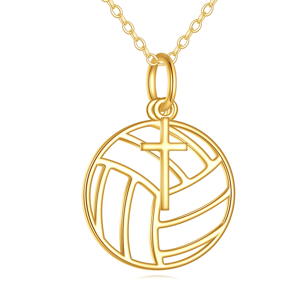 Collana con ciondolo a forma di croce da pallavolo in oro 14K-1