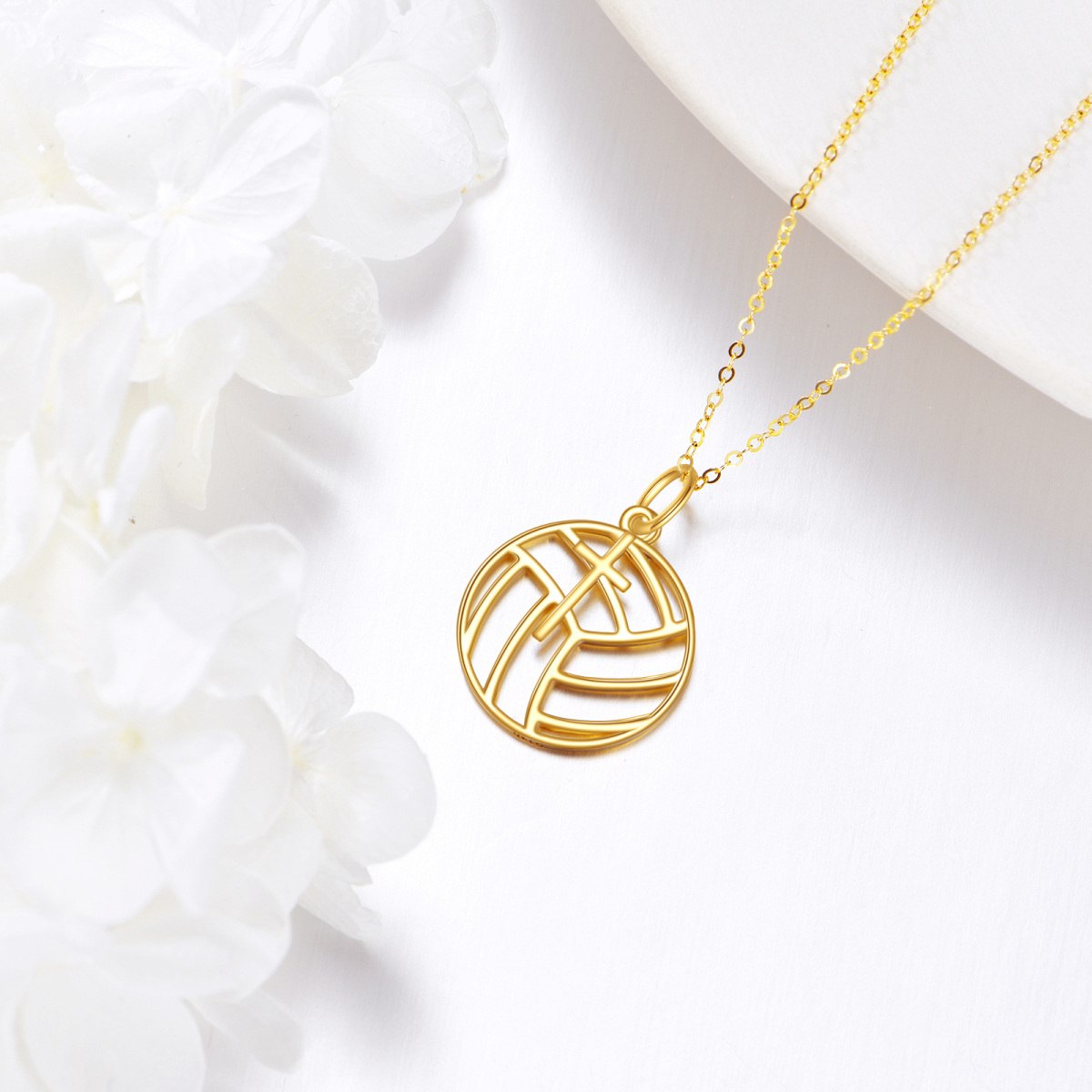 Collana con ciondolo a forma di croce da pallavolo in oro 14K-3