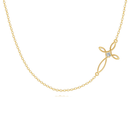 14K Gold Cubic Zirconia Cross & Witch Knot Pendant Necklace