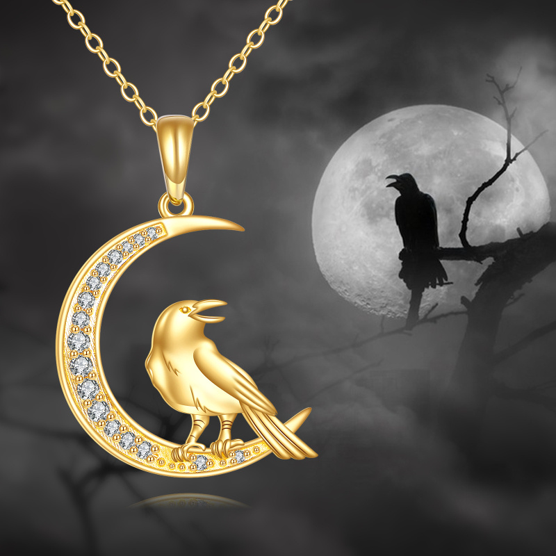 Collier pendentif corbeau en or 10 carats et zircon cubique-5