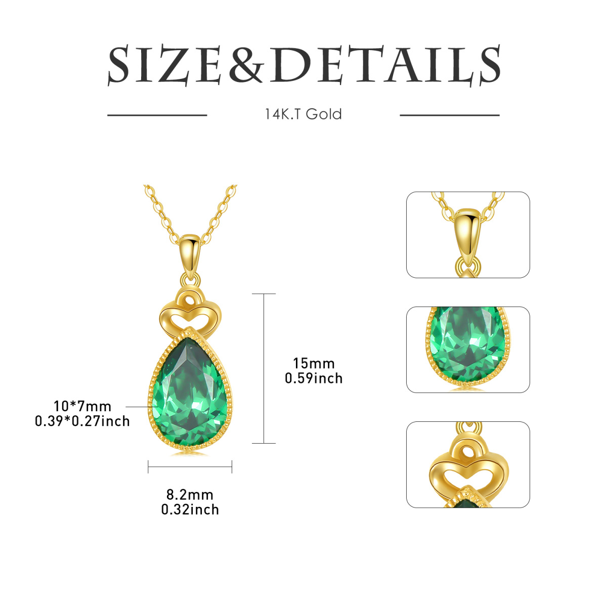 10K Gold Cubic Zirconia Crown & Drop Shape Pendant Necklace-6