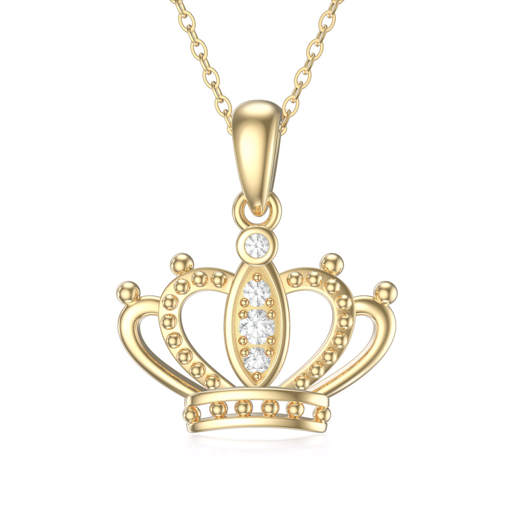 10K Gold Cubic Zirconia Crown Pendant Necklace-1