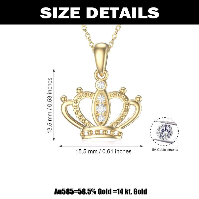 10K Gold Cubic Zirconia Crown Pendant Necklace-5